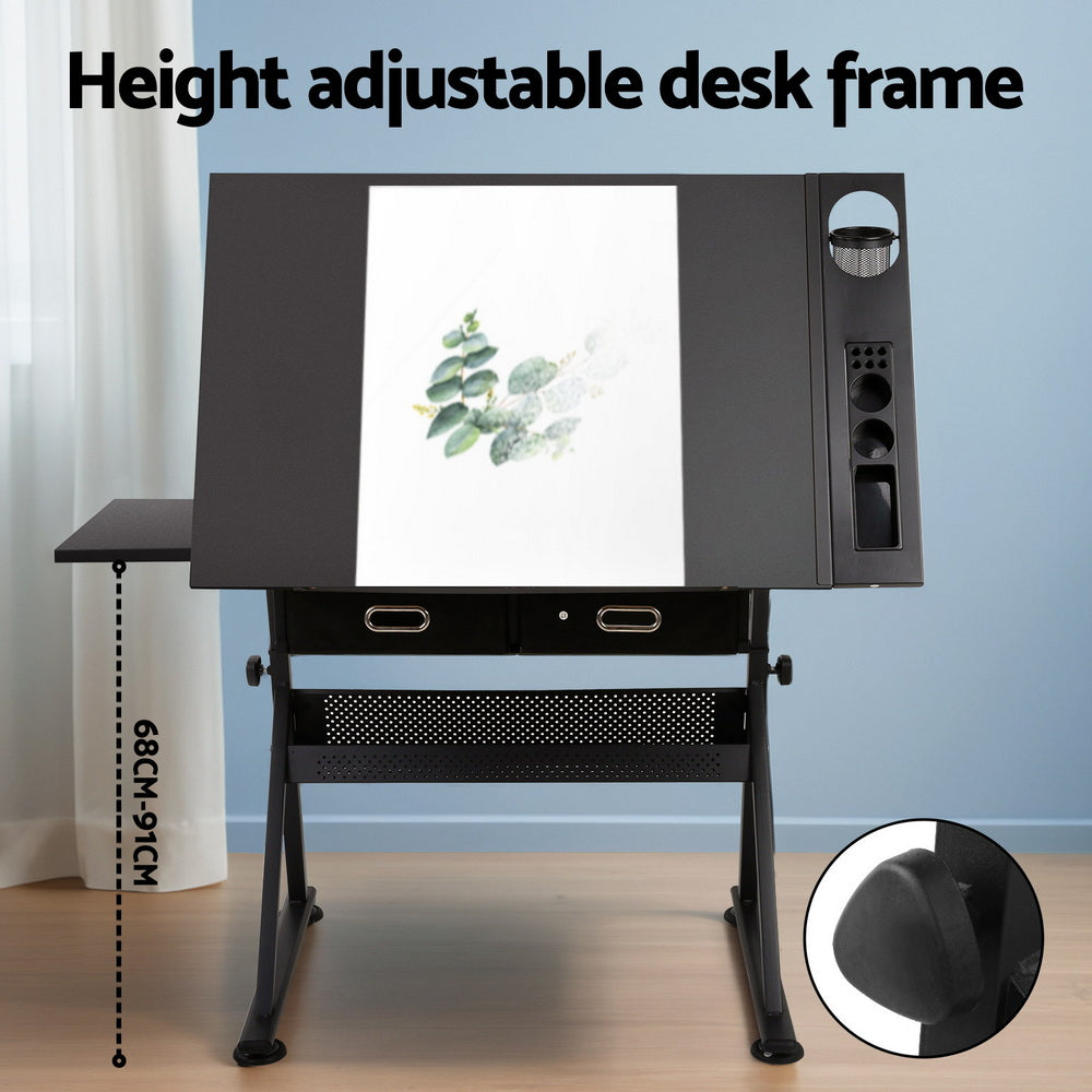 Ashford Drawing Desk with Stool – Black – Standard
