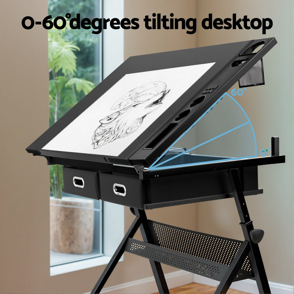 Ashford Drawing Desk with Stool – Black – Standard
