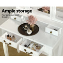 Dressing Table & Stool Set w/Foldable Mirror - White