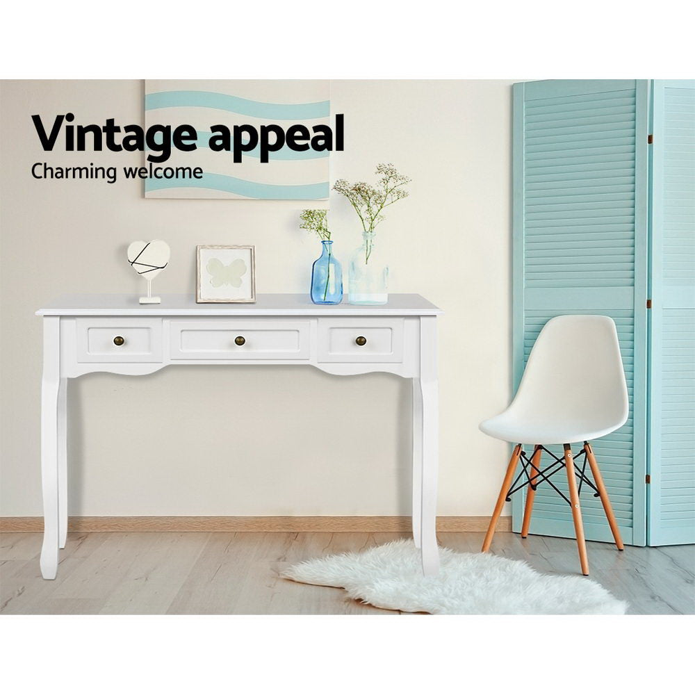Hamptons Console Table – White – 3 Drawers