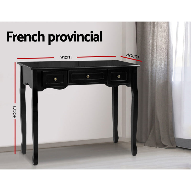 Hamptons Style Console Table with 3 Drawers - Black