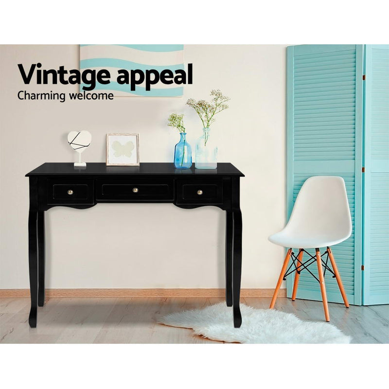 Hamptons Style Console Table with 3 Drawers - Black