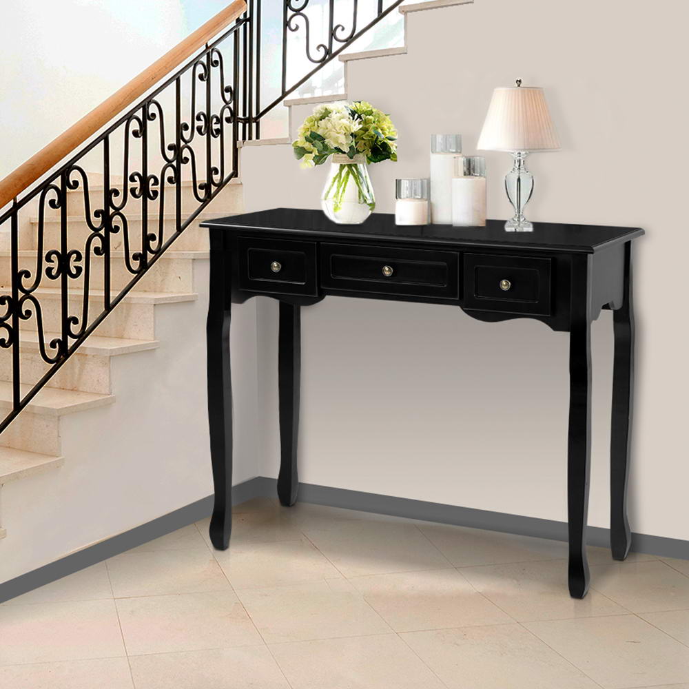 Console Table 3 Drawers Black Hamptons