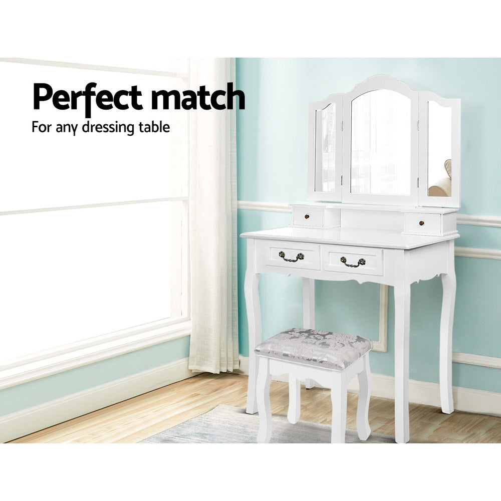 Vivian Velvet Dressing Stool – White – Standard