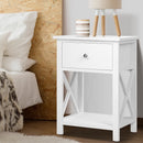Bedside Table 1 Drawer with Shelf - EMMA White