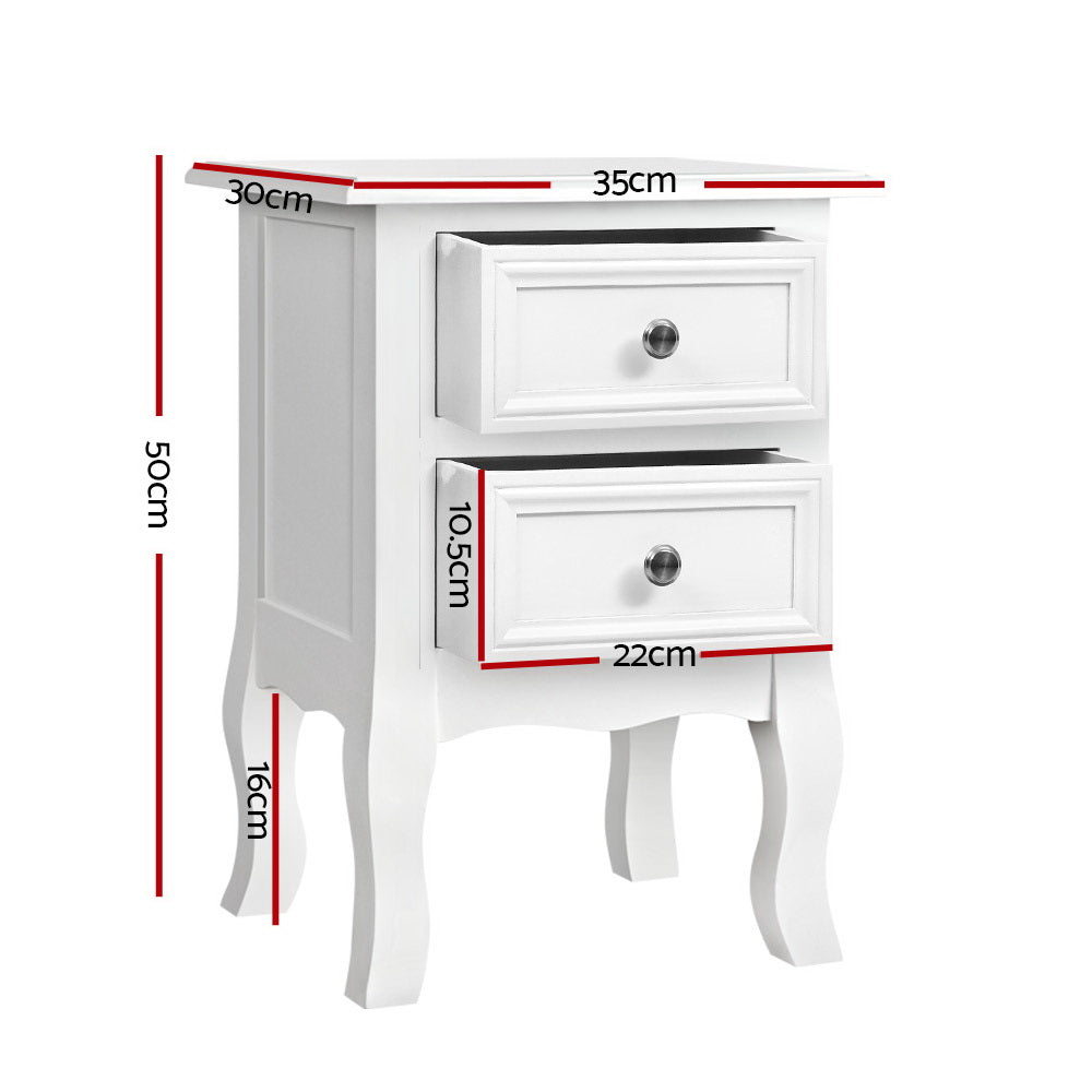 Bisset Bedside Table – White – 2 Drawer