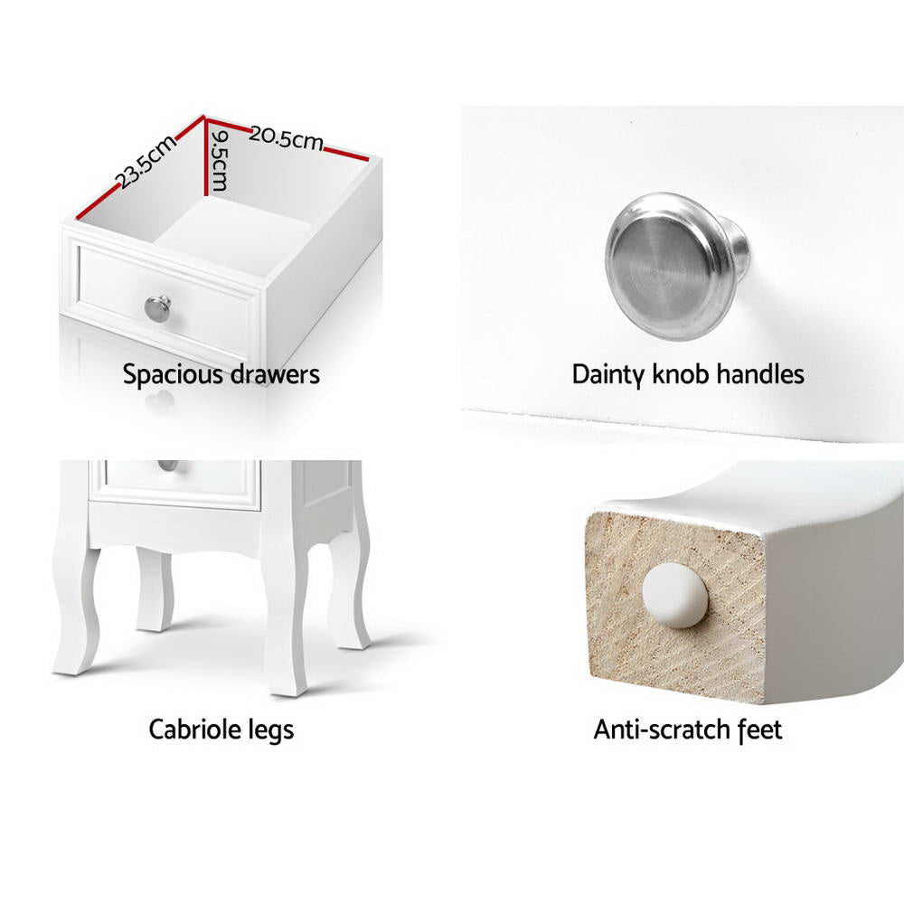 Bisset Bedside Table – White – 2 Drawer