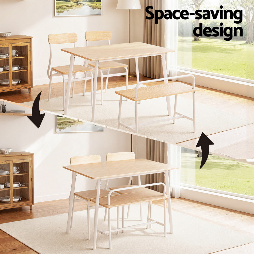 Benson Dining Set – White & Natural – 4 Piece