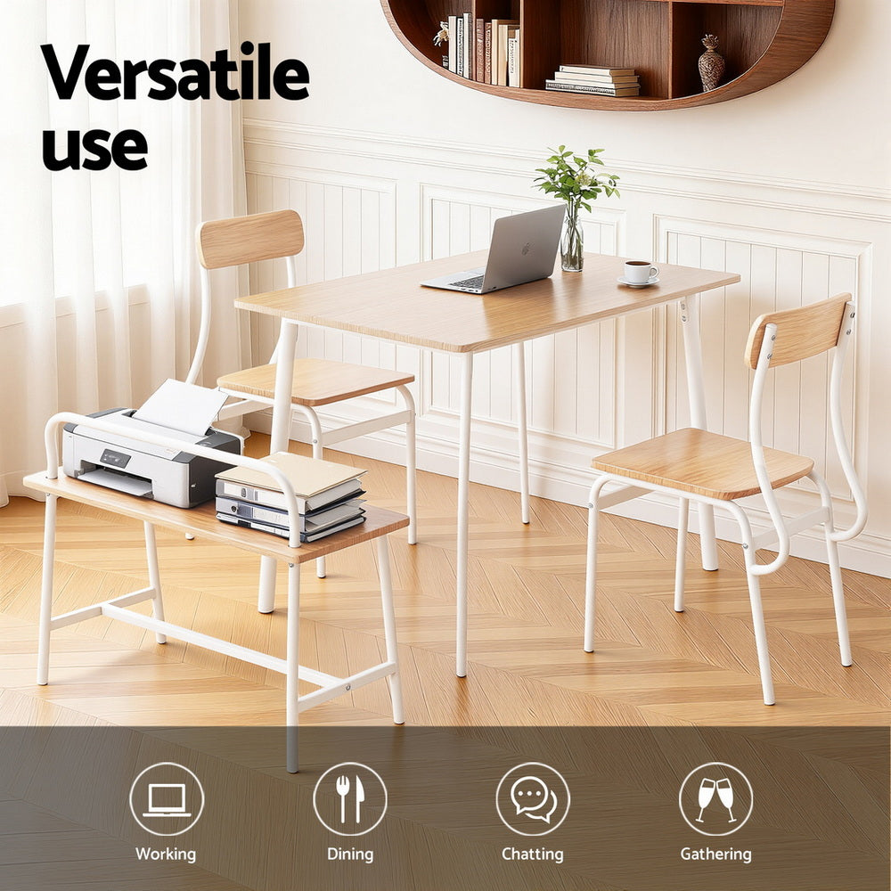 Benson Dining Set – White & Natural – 4 Piece