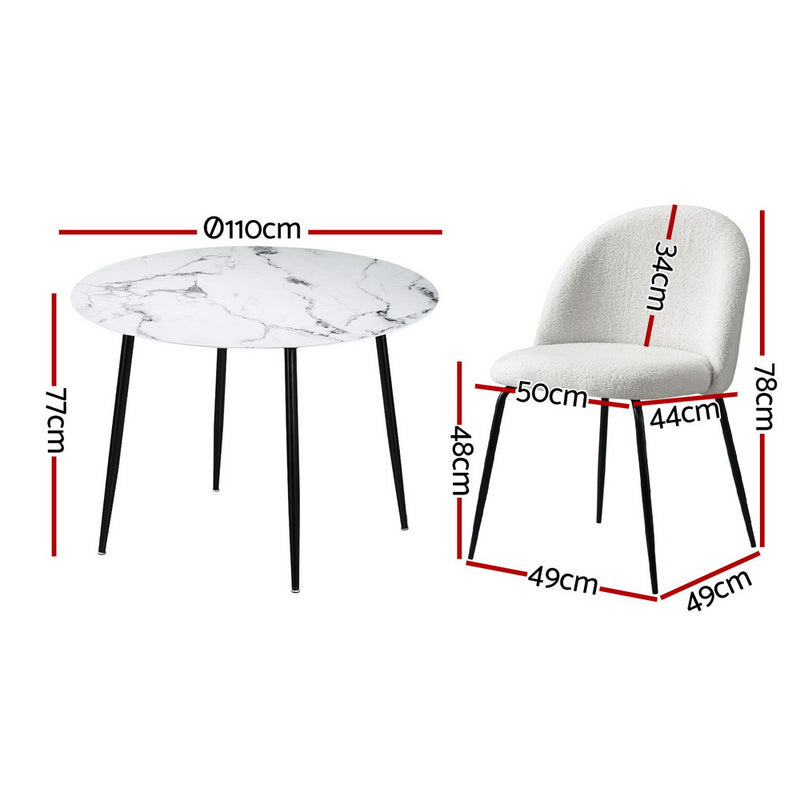 5-Piece Dining Set – Marble Table with 4 White Chairs