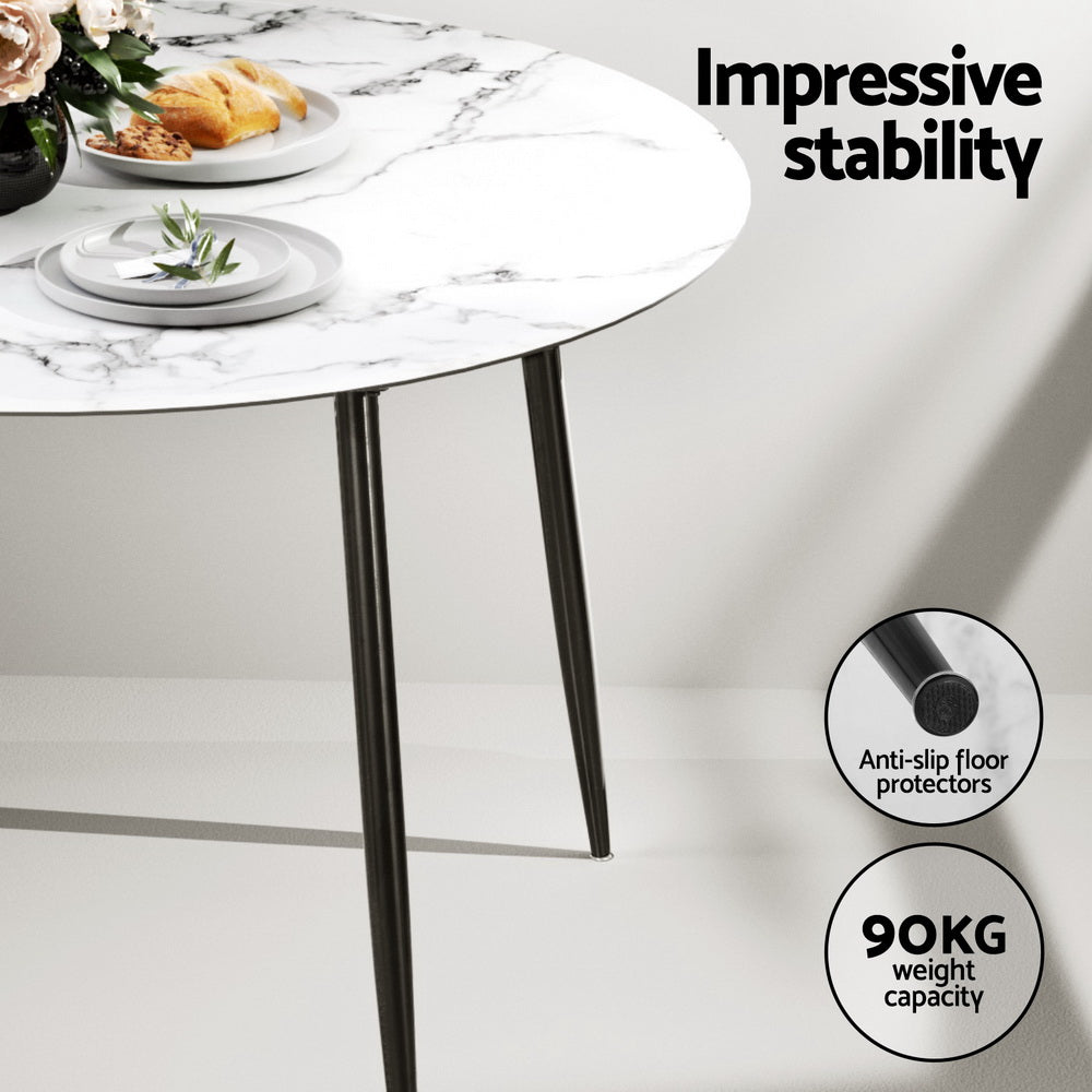 Ventura Dining Set – Marble Table with White Velvet Chairs – 5 Piece