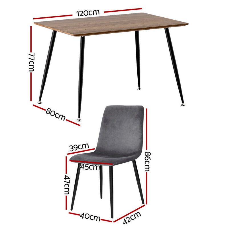 Dining Table and 4 Velvet Chairs – Grey