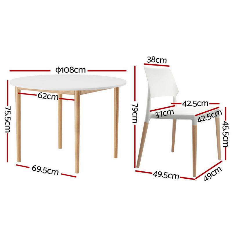 5-Piece Dining Set – White Table with Wooden Chairs