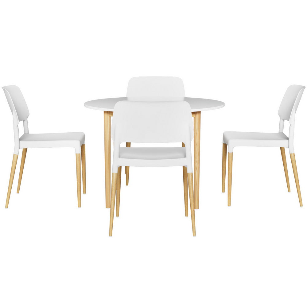Calvero Dining Set – White Table with Wood Chairs – 5 Piece