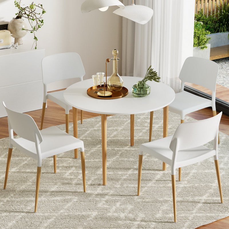 5-Piece Dining Set – White Table with Wooden Chairs