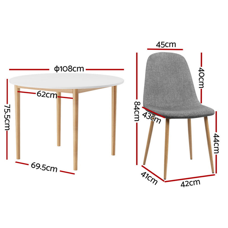 5-Piece Dining Set – White Table with Grey Chairs