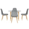 5-Piece Dining Set – White Table with Grey Chairs