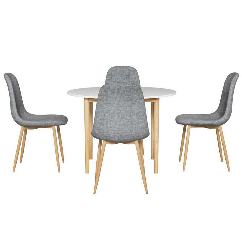 5-Piece Dining Set – White Table with Grey Chairs