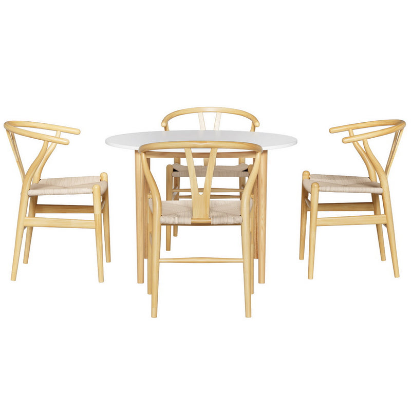 5-Piece Dining Set – Wishbone Table & Wooden Chairs