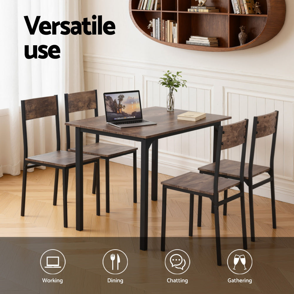 Camden Industrial Dining Set – Brown / Wood – Set of 5