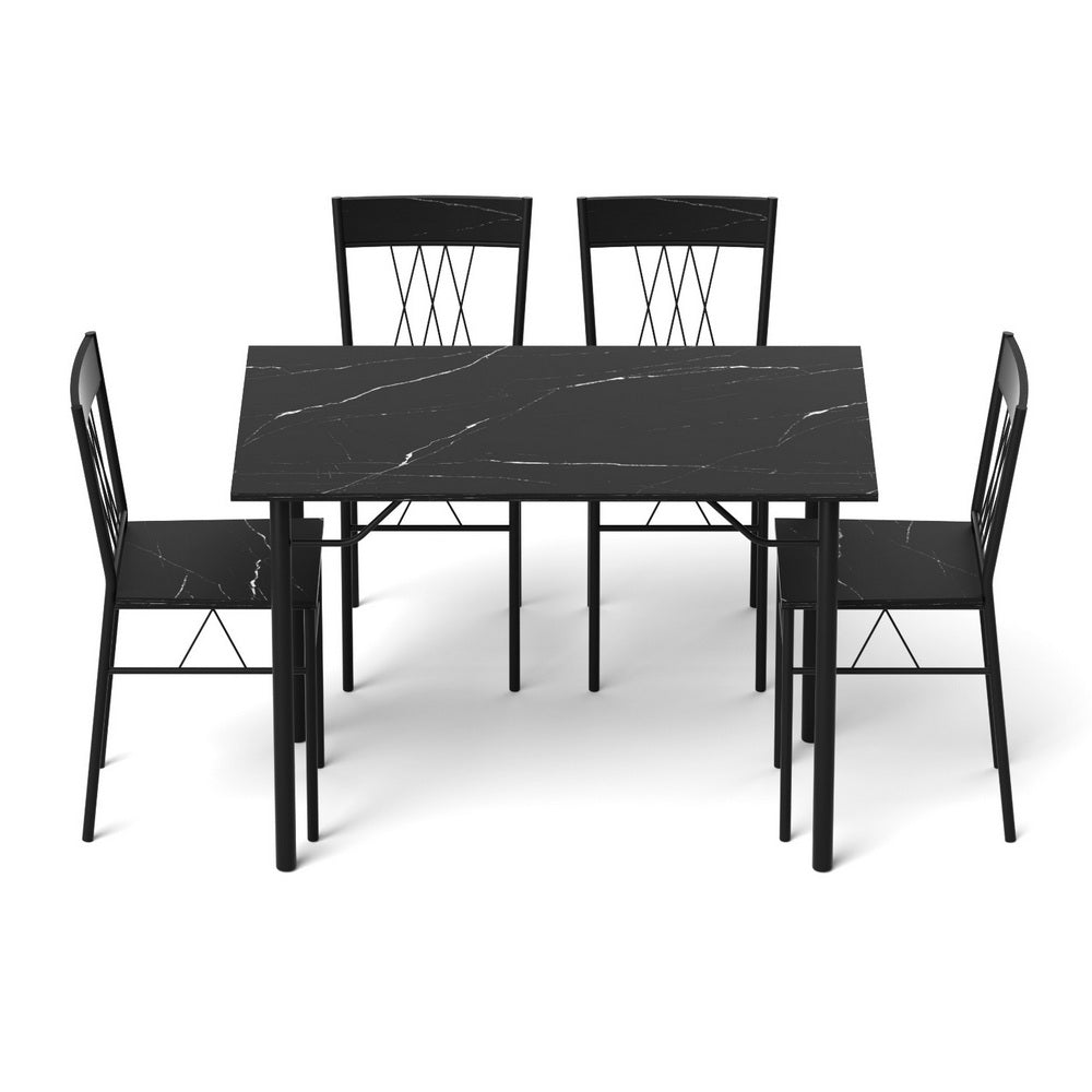 Obsidian Marble-Look Dining Set – Black – Set of 5