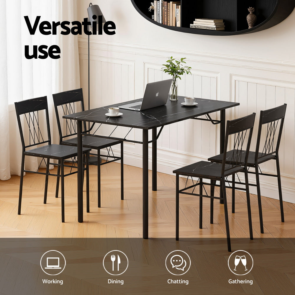 Obsidian Marble-Look Dining Set – Black – Set of 5