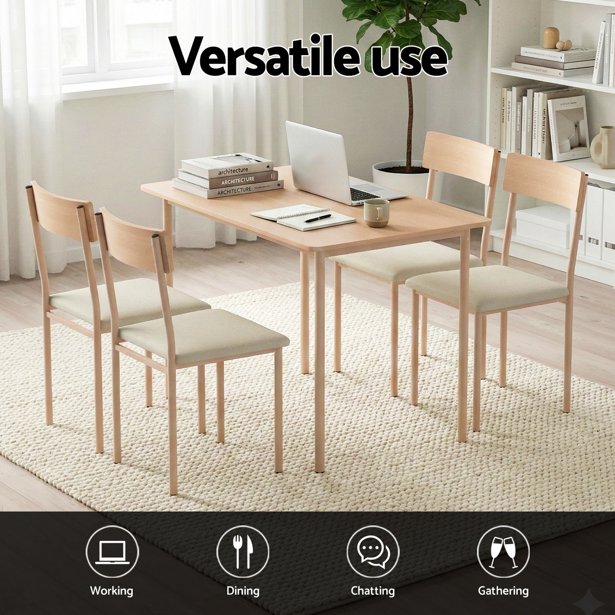 Norden Scandinavian Dining Set – Beige / Cream – Set of 5