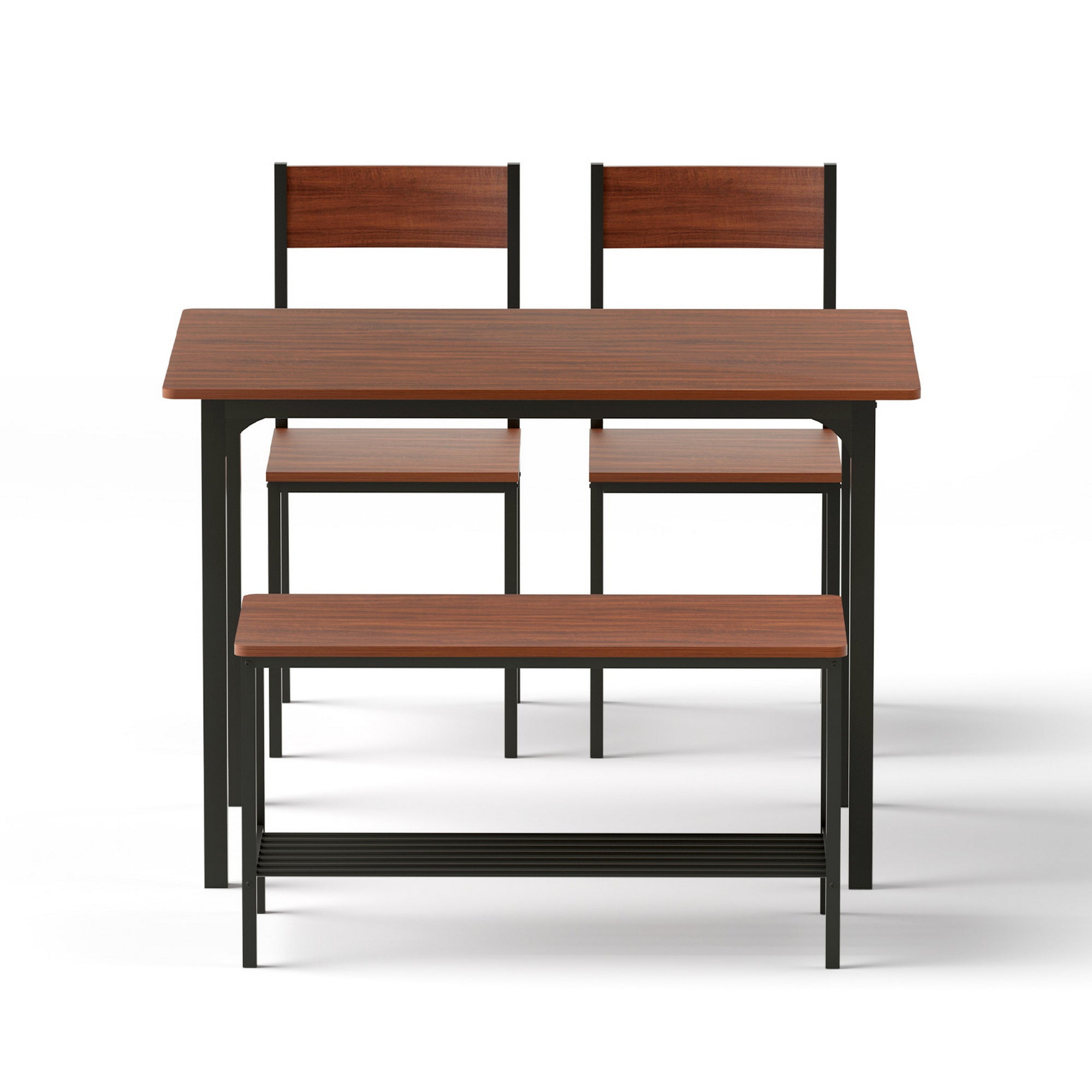 Ashford Dining Set with Storage Bench – Brown / Wood – Set of 4