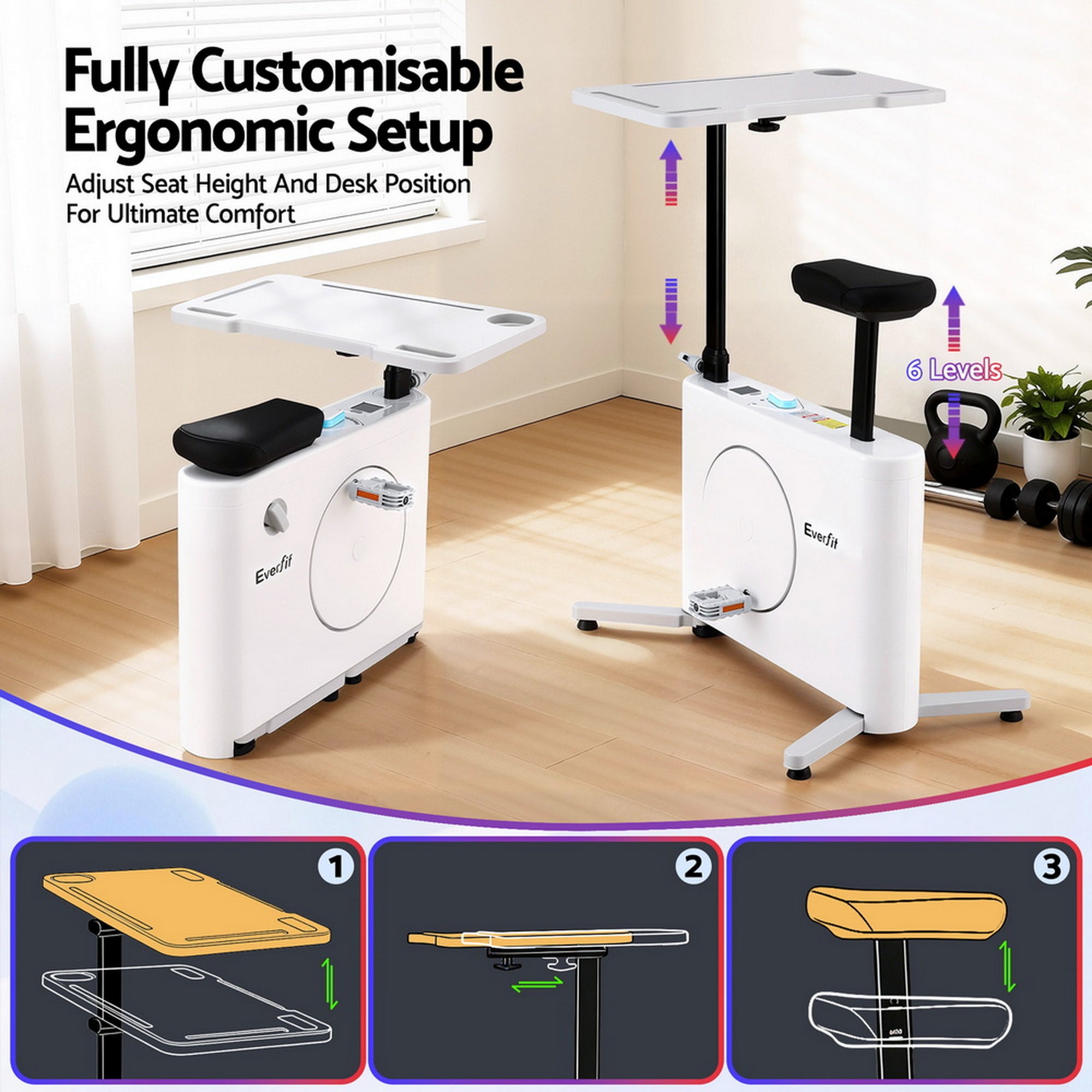 Fusion Exercise Desk Bike – White