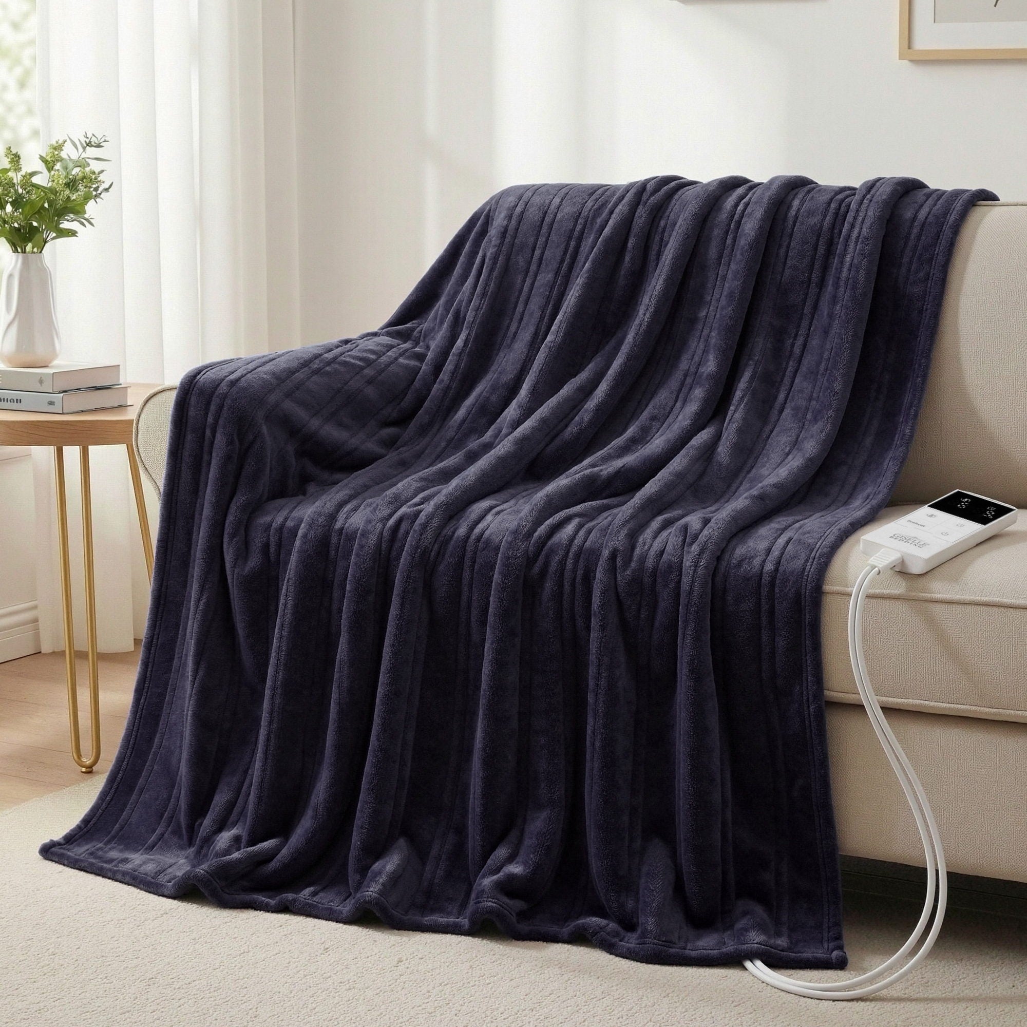 Giselle Electric Throw Rug Coral Fleece Heated Blanket Charcoal – Double