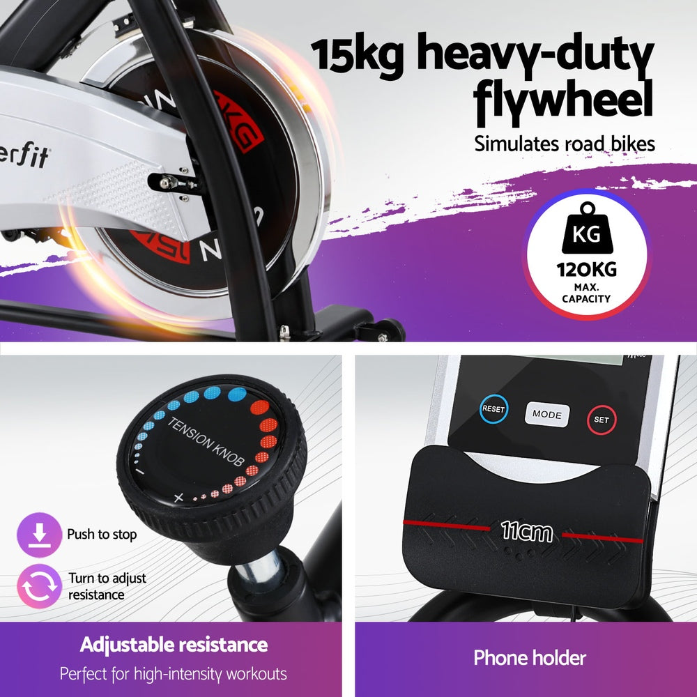 Arlo Flywheel Spin Exercise Bike – Silver – 15kg