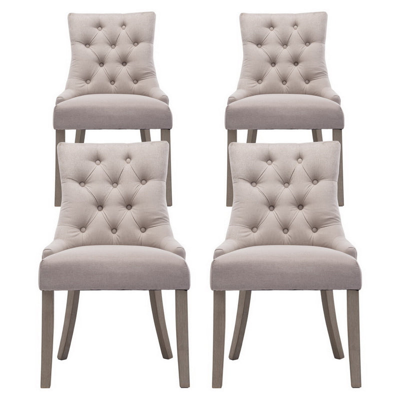 4 x Linen Dining Chairs – French Provincial Beige