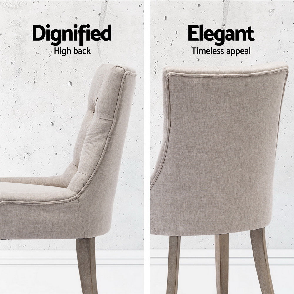 Cayes French Provincial Linen Dining Chairs – Beige – Set of 4