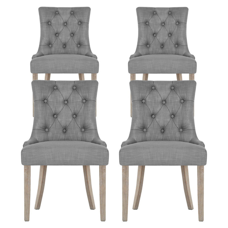 4 x Linen Dining Chairs – French Provincial Grey
