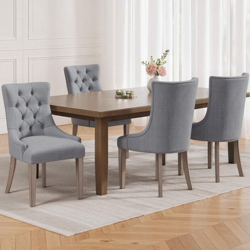 4 x Linen Dining Chairs – French Provincial Grey