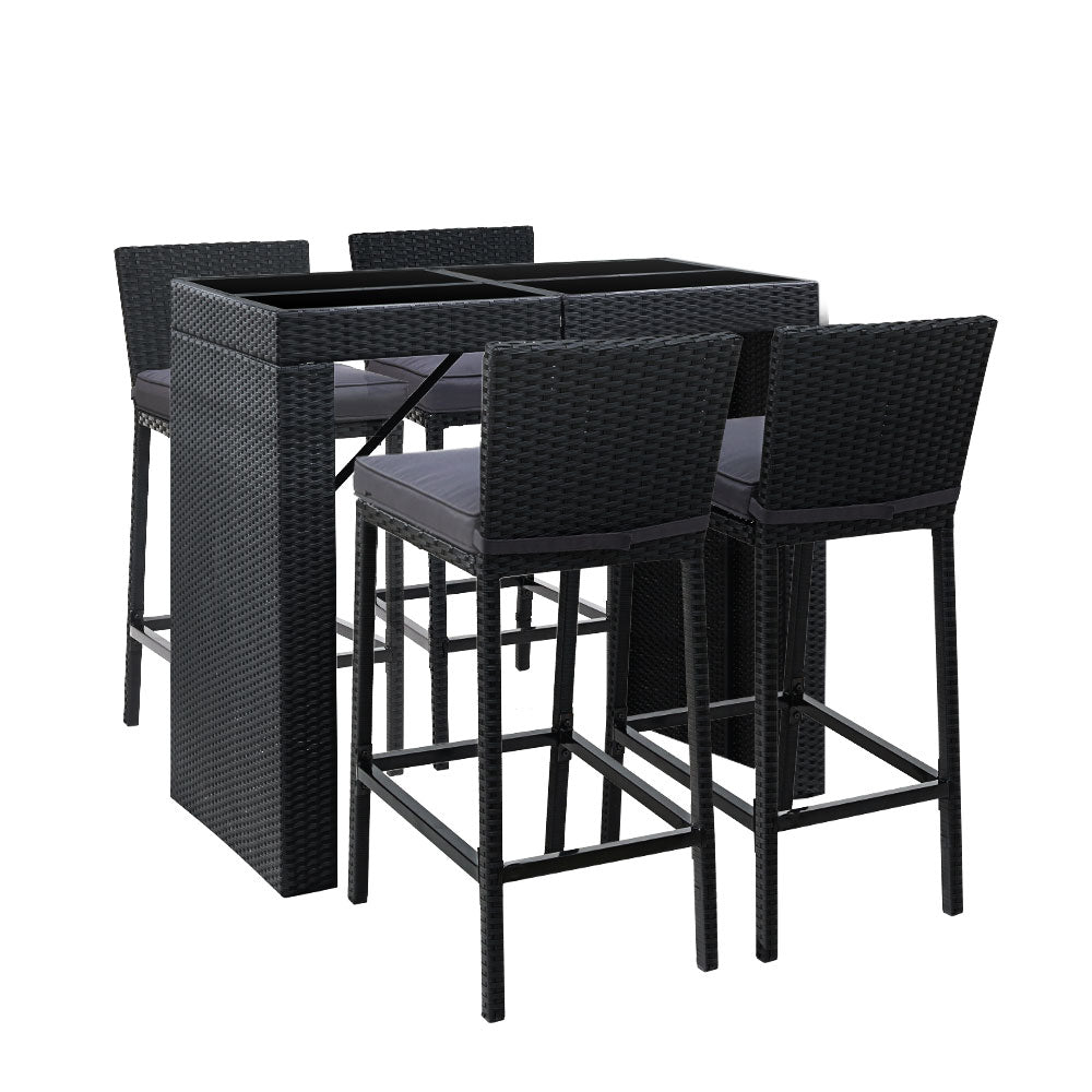 Nova 5 - Piece Outdoor Bar Set Dining Table Stools Wicker Patio Setting
