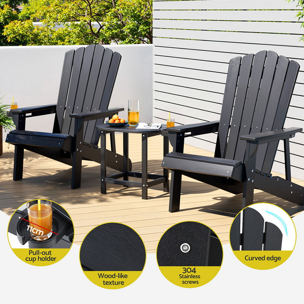 Gardeon HDPE Adirondack Chairs – Black – Set of 2