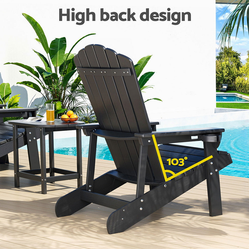 Gardeon HDPE Adirondack Chairs – Black – Set of 2