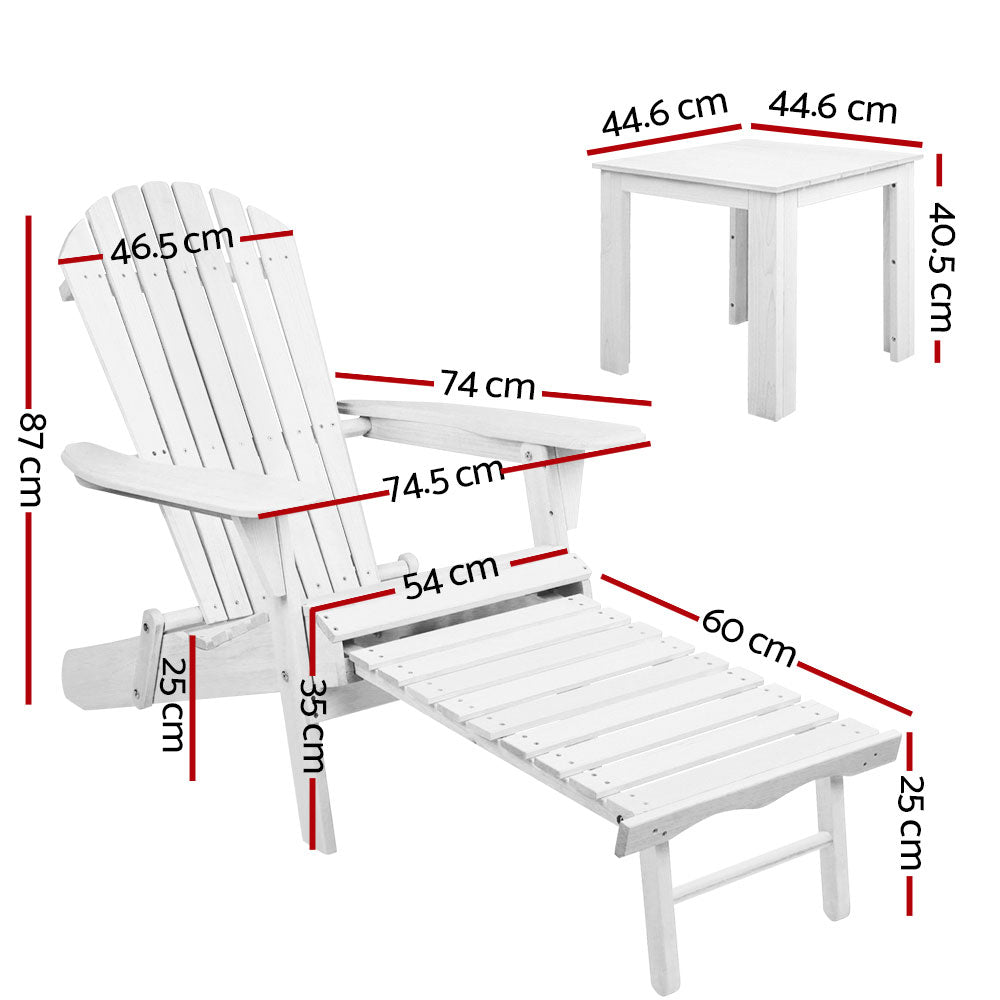 Nova Adirondack Lounge Set – White – 3 Piece