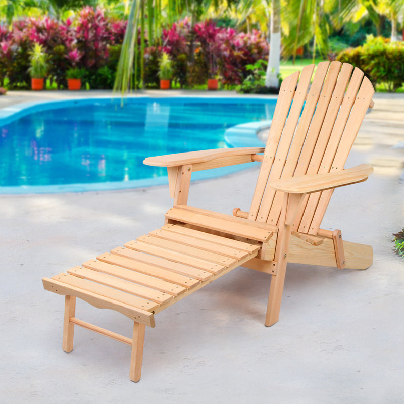 Wooden Adirondack Outdoor Sun Lounge - Natural Color