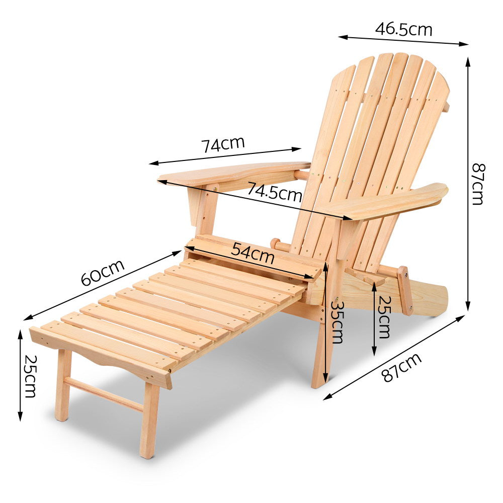 Bayshore Wooden Adirondack Sun Lounge – Natural – 87 cm