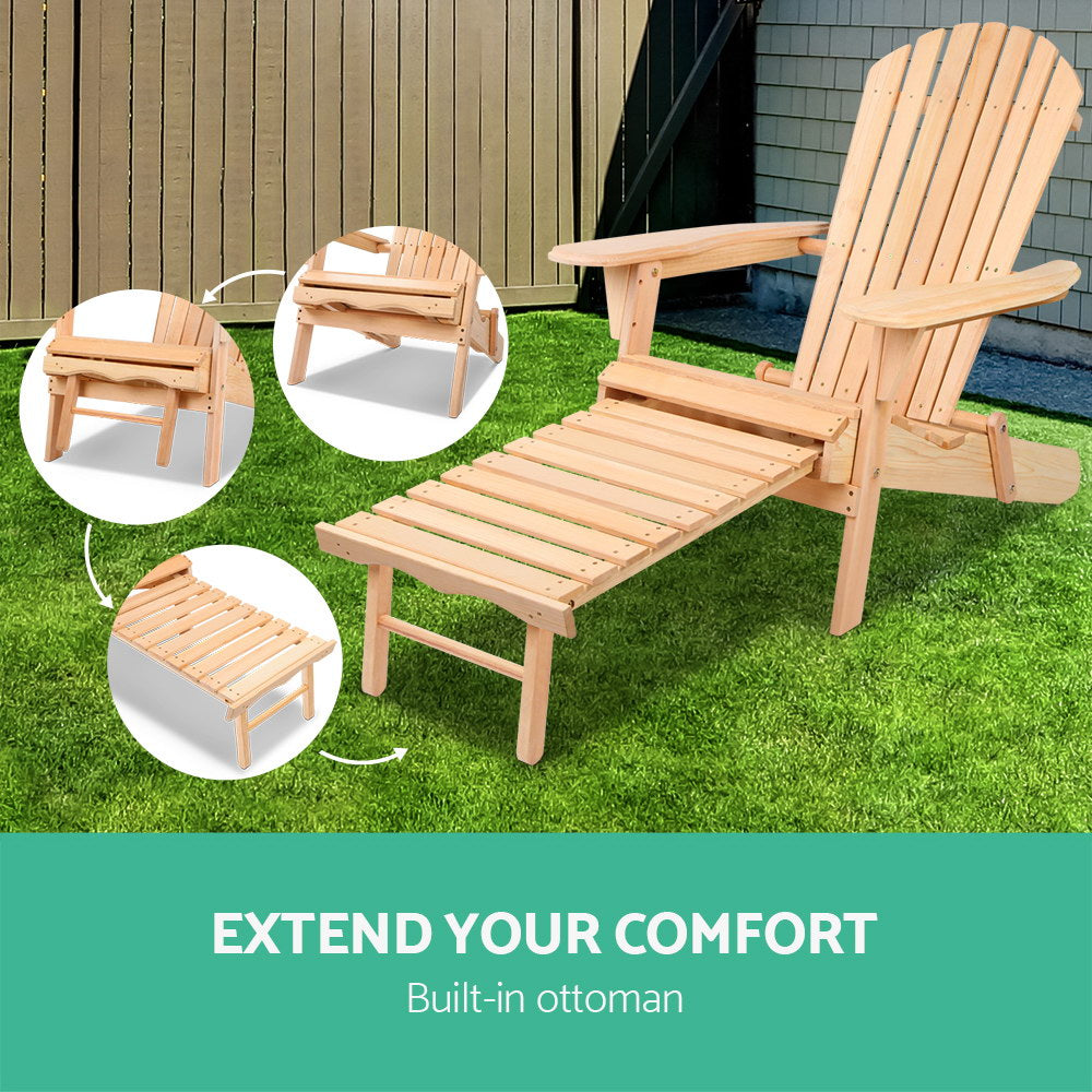 Bayshore Wooden Adirondack Sun Lounge – Natural – 87 cm