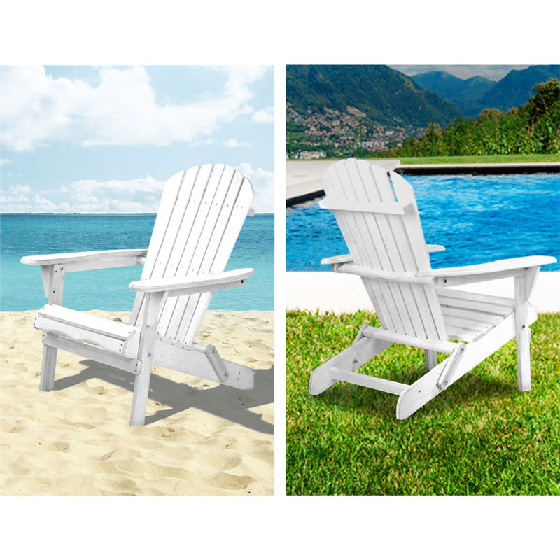 Outdoor Foldable Wooden Beach Chair - White