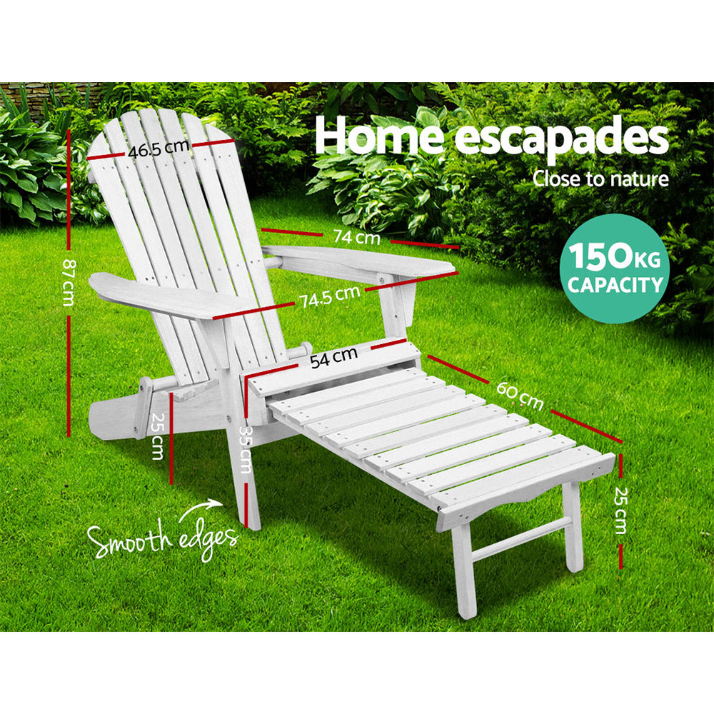 Marston Foldable Sun Lounge with Ottoman – White