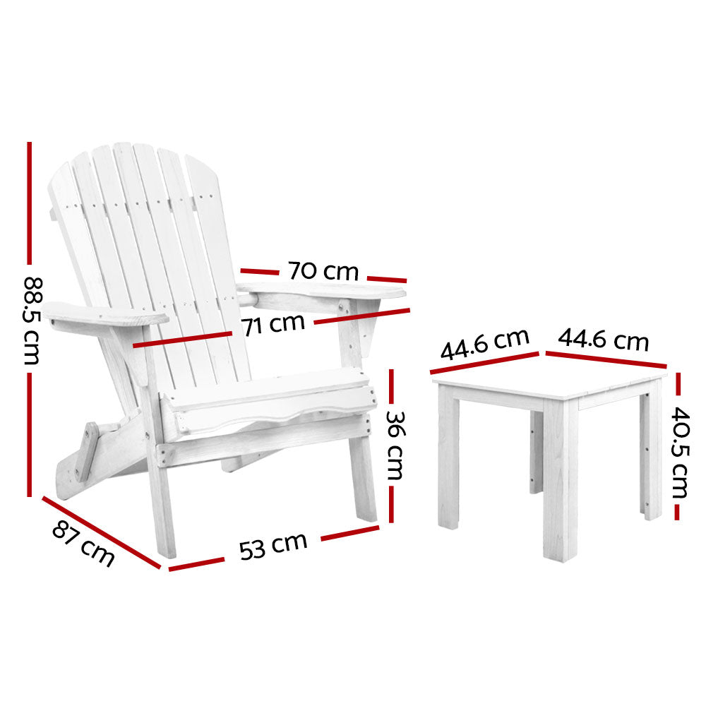 Linden Adirondack Chair & Table Set – White – 3 Piece