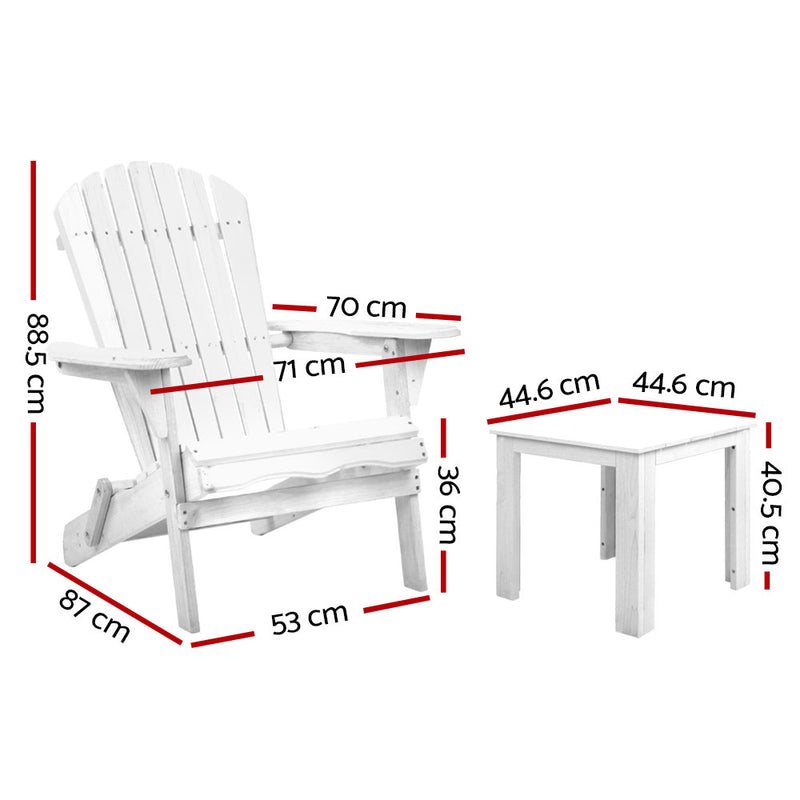 3 PC - Foldable Wooden Beach Chair - White