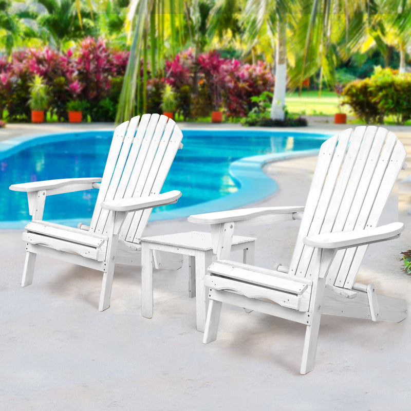 3 PC - Foldable Wooden Beach Chair - White