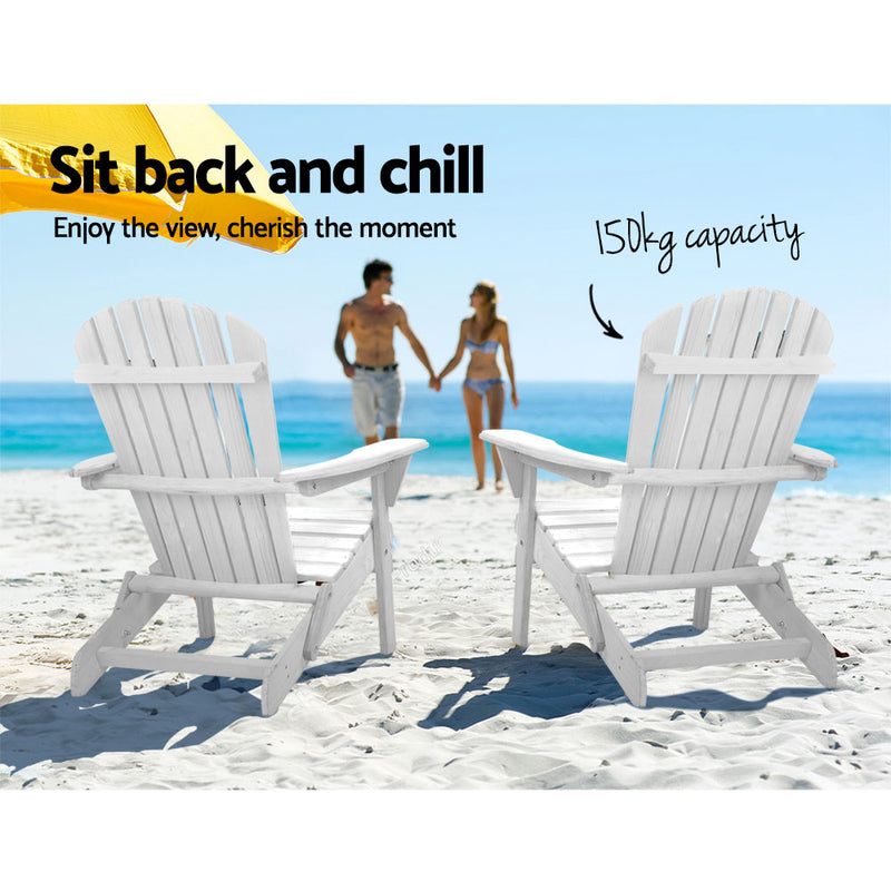 3 PC - Foldable Wooden Beach Chair - White