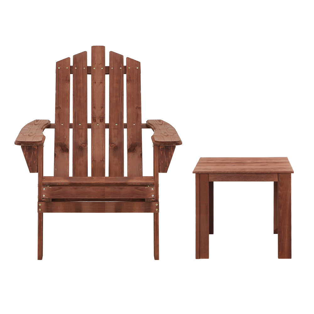 Kairo Adirondack Chair Set with Side Table – Brown – Set of 3