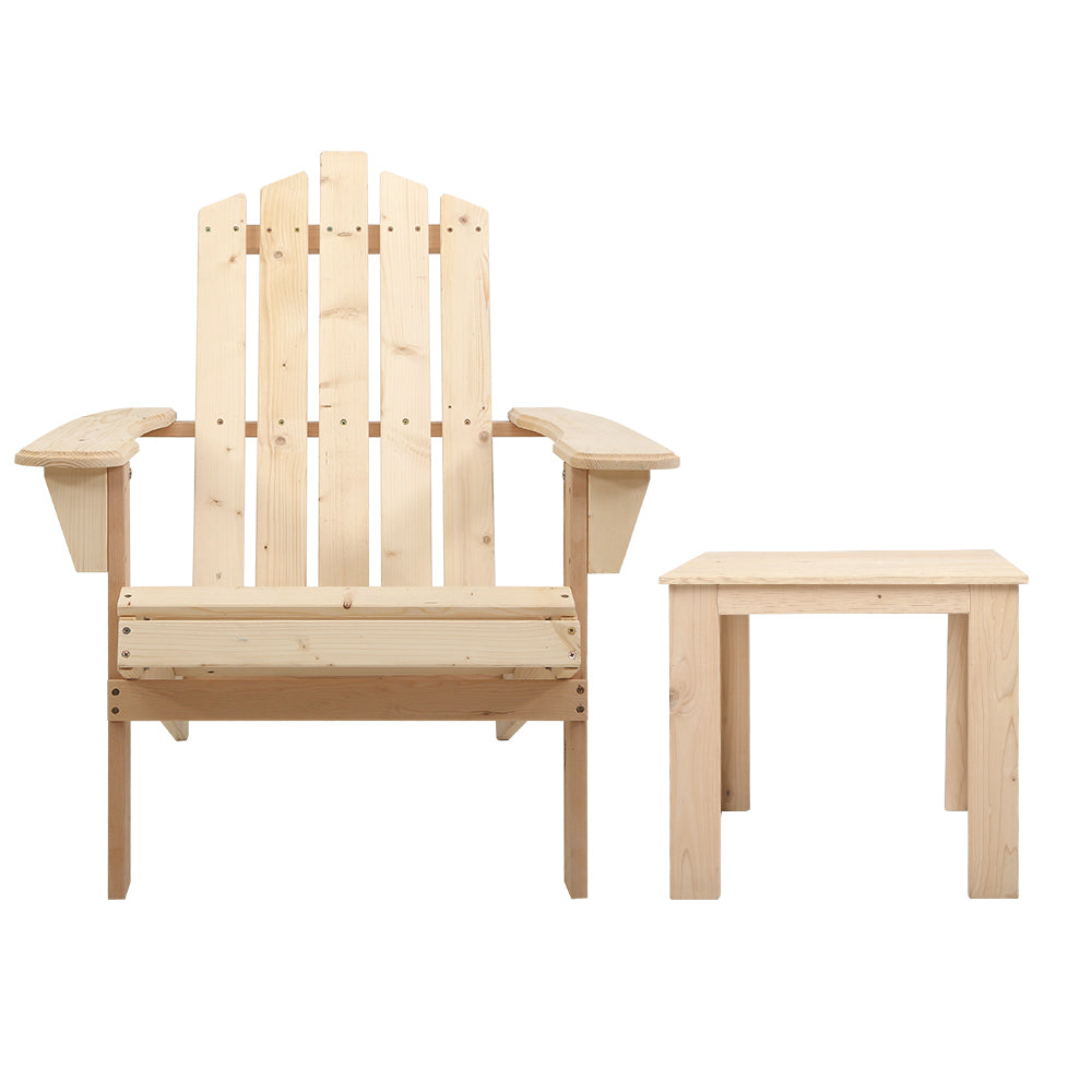 Arlo Adirondack Chair Set with Side Table – Brown / Wood – Set of 3